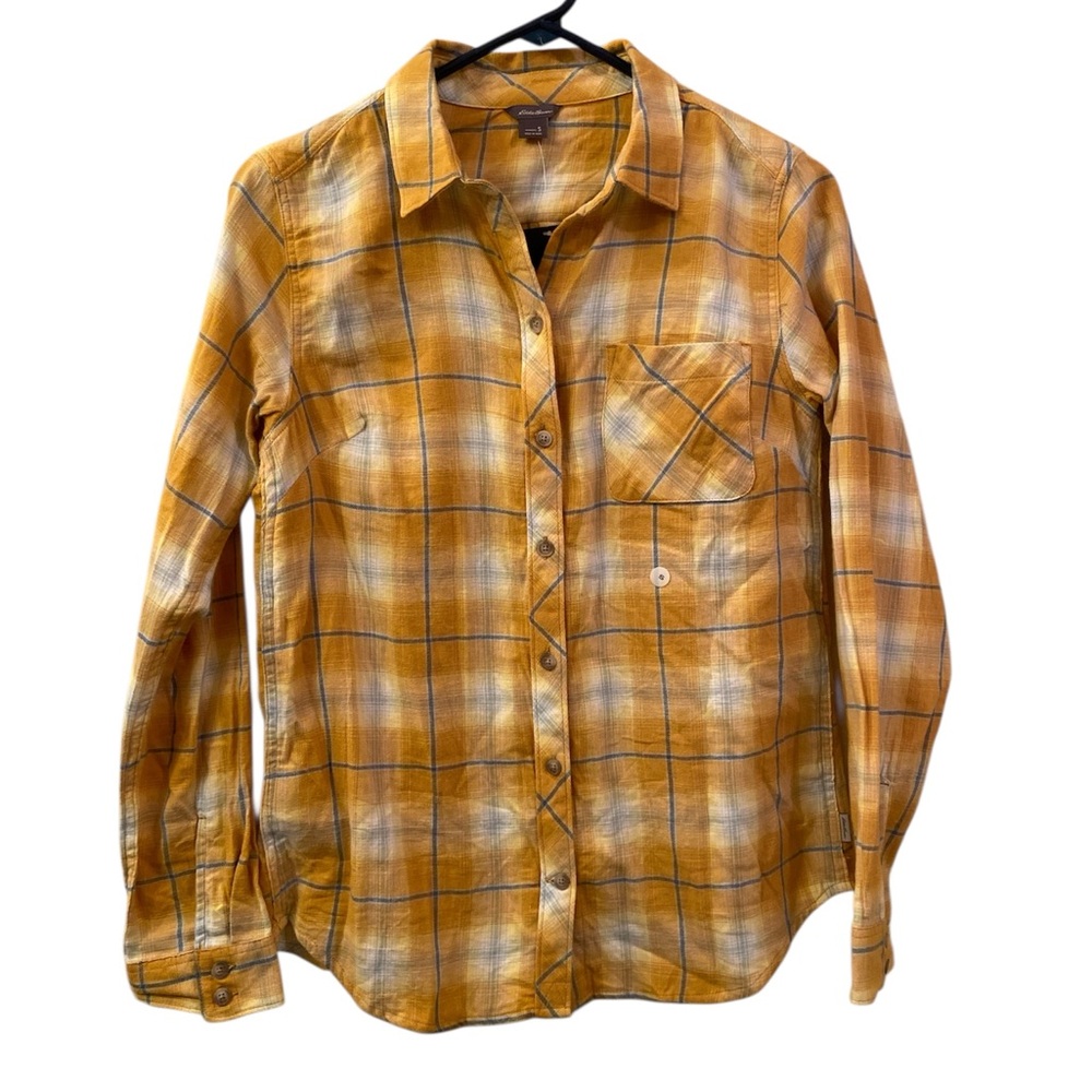 NWT Eddie Bauer Plaid Shirt Flannel Butterscotch Yellow long sleeve WM SZ S